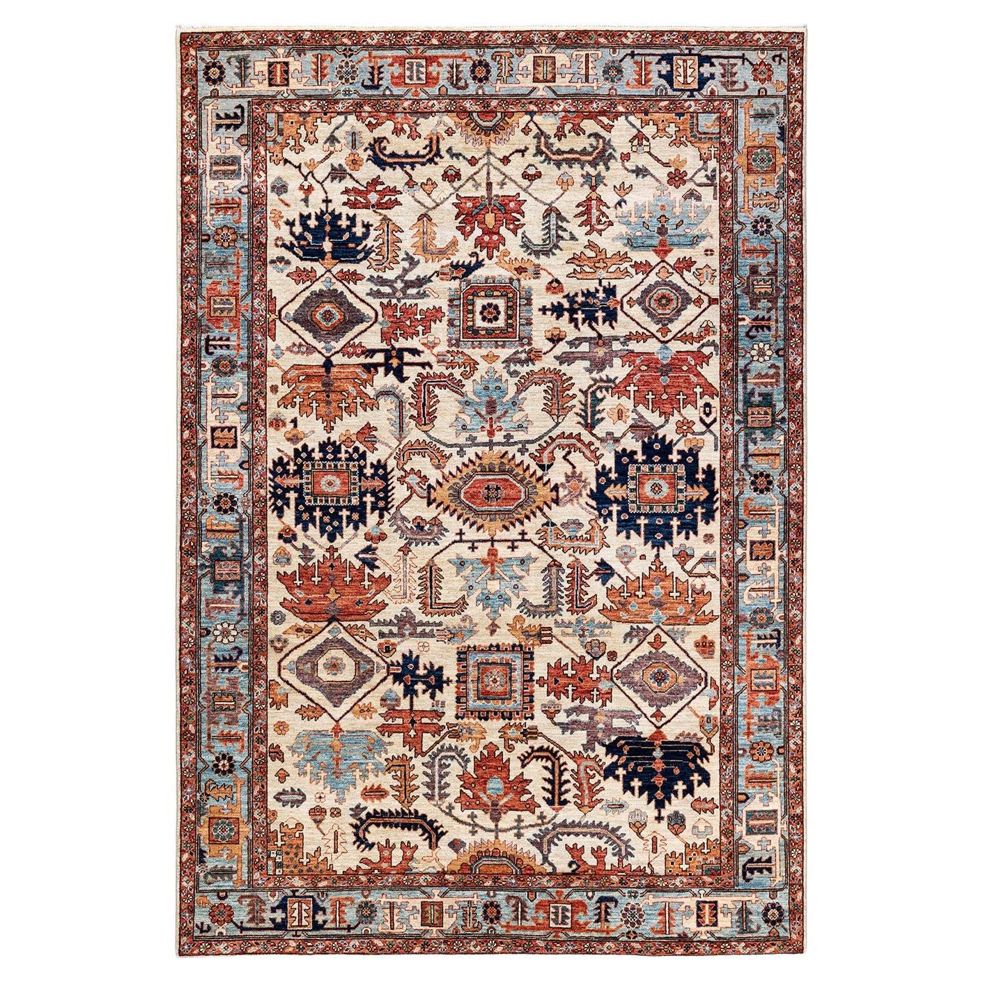 Serapi, One-of-a-kind Hand Knotted Runner Rug, Ivory For Sale