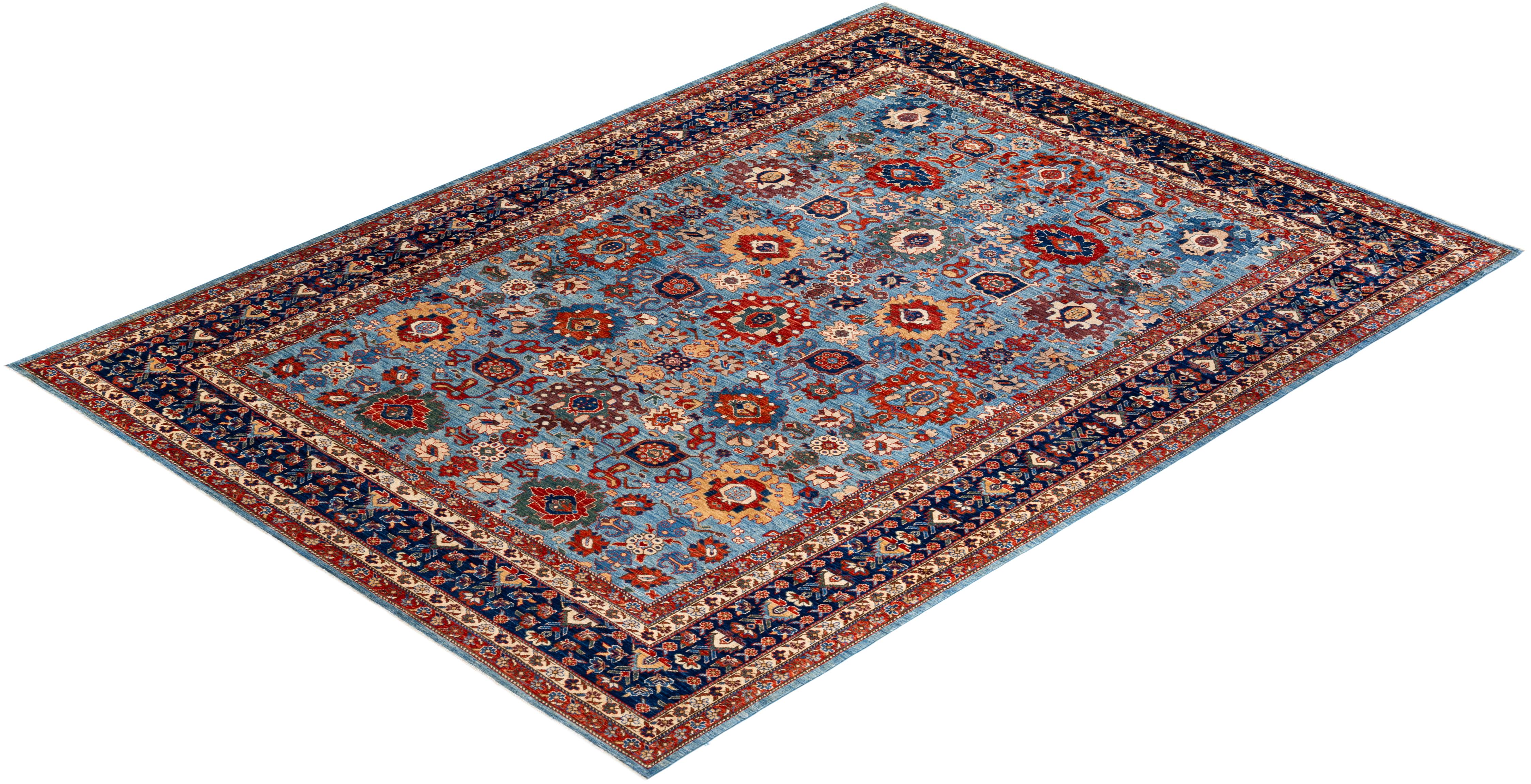 Serapi, One-of-a-Kind Hand-Knotted Runner Rug, Light Blue In New Condition For Sale In Norwalk, CT