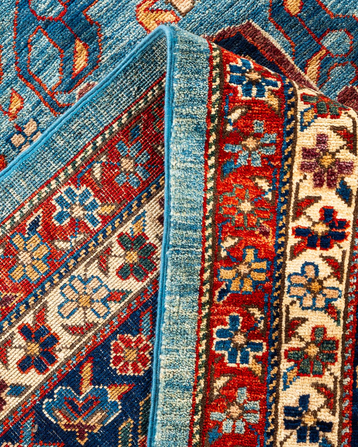 Wool Serapi, One-of-a-Kind Hand-Knotted Runner Rug, Light Blue For Sale