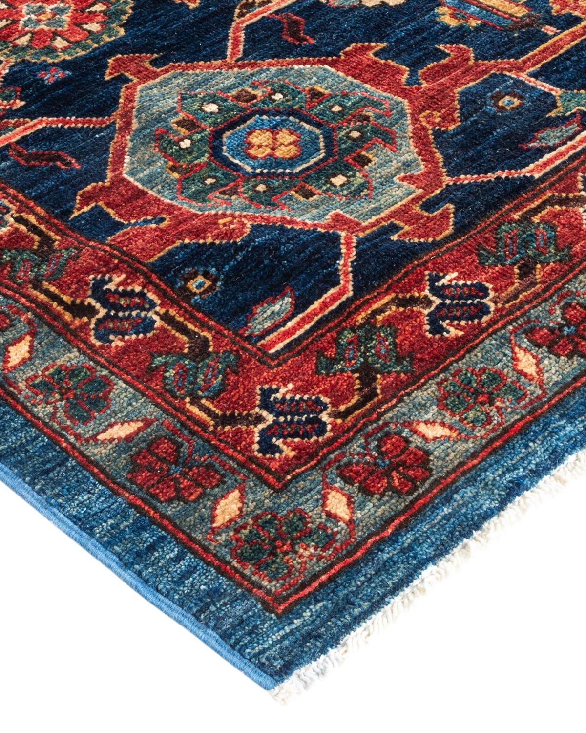 Tribal Serapi, One-of-a-kind Hand-Knotted Runner Rug, Light Blue