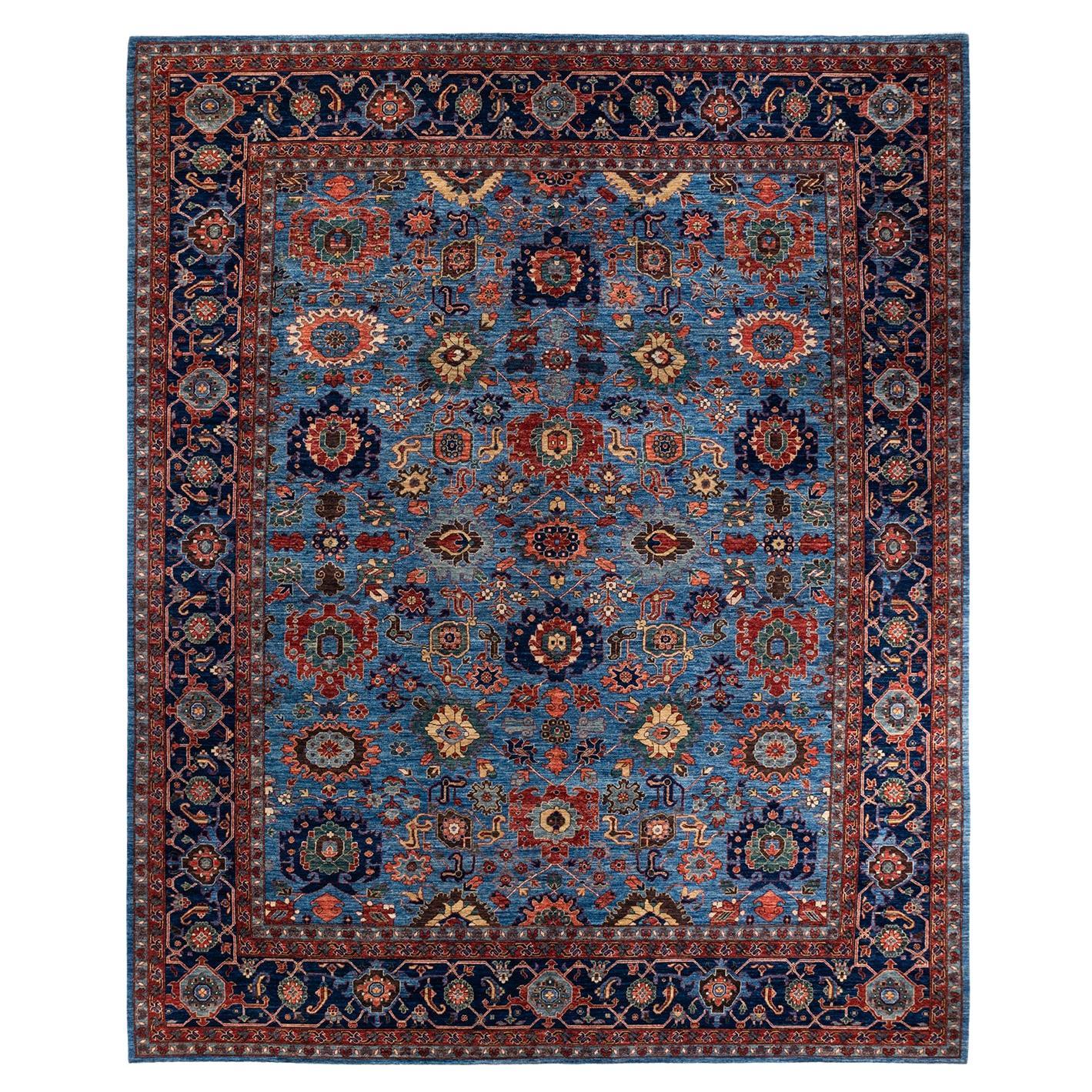 Serapi, One-of-a-kind Hand-Knotted Runner Rug, Light Blue