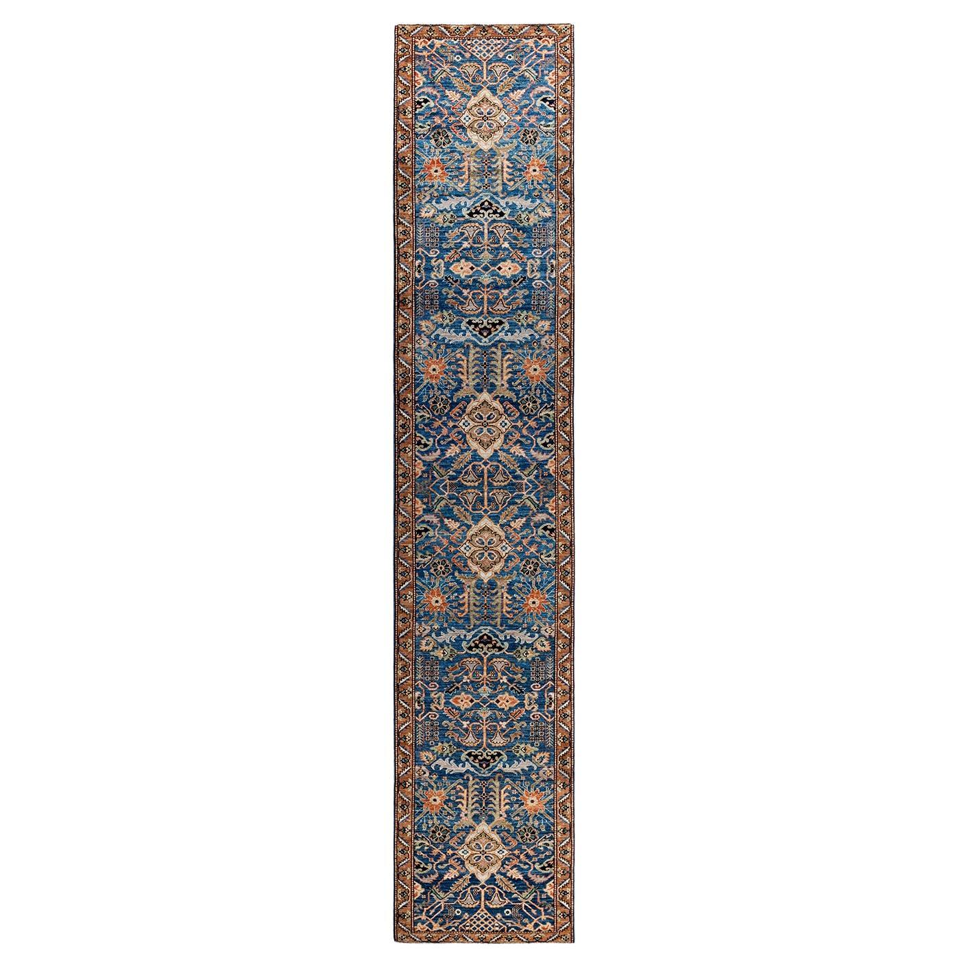 Serapi, One-of-a-kind Hand-Knotted Runner Rug, Light Blue For Sale