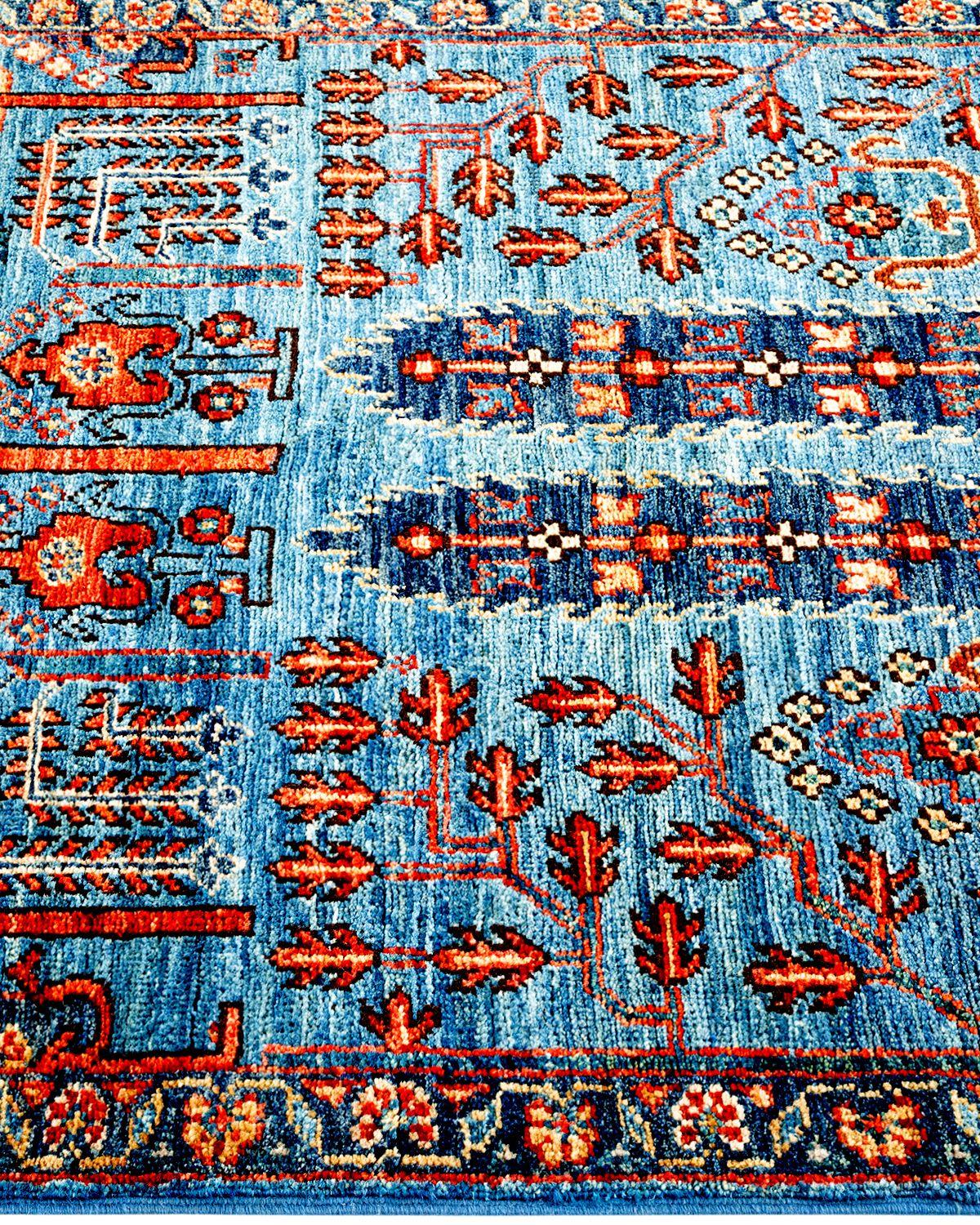 Pakistani Serapi, One-of-a-kind Hand Knotted Runner Rug, Light Blue For Sale