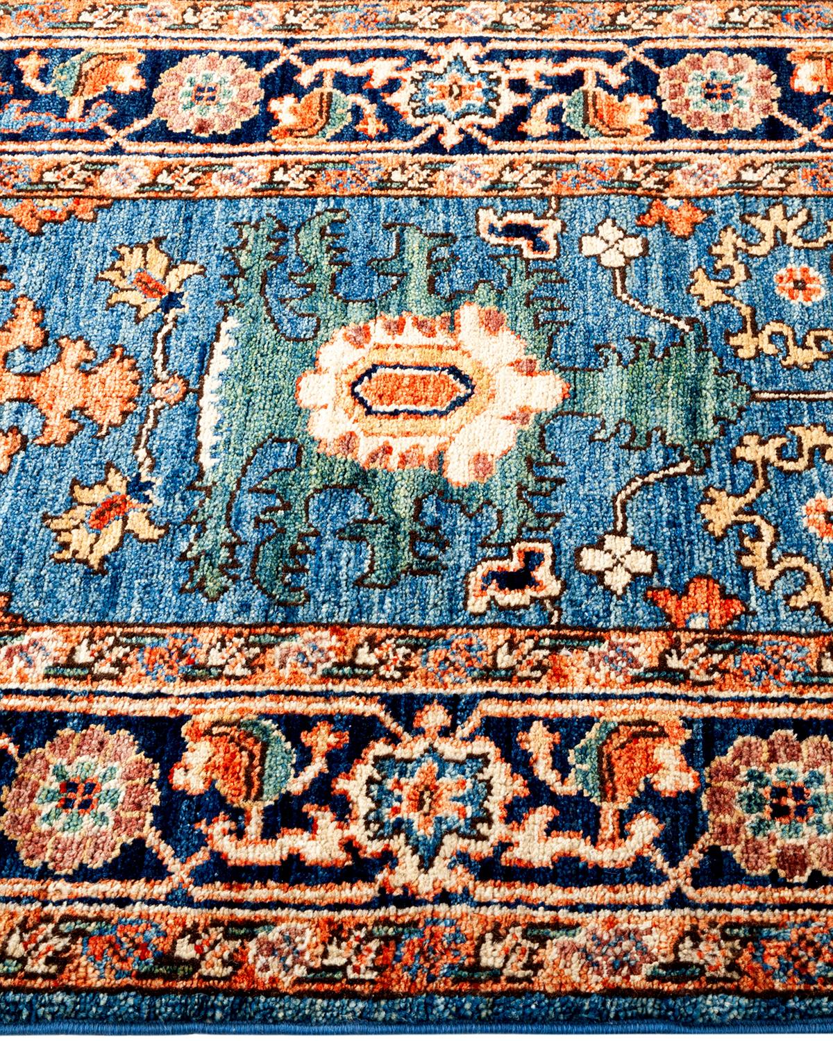 Pakistani Serapi, One-of-a-Kind Hand-Knotted Runner Rug, Light Blue For Sale