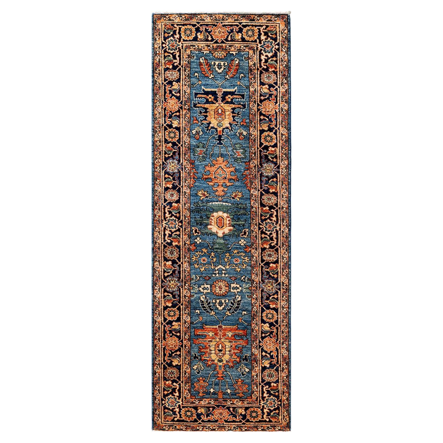 Serapi, One-of-a-Kind Hand-Knotted Runner Rug, Light Blue For Sale