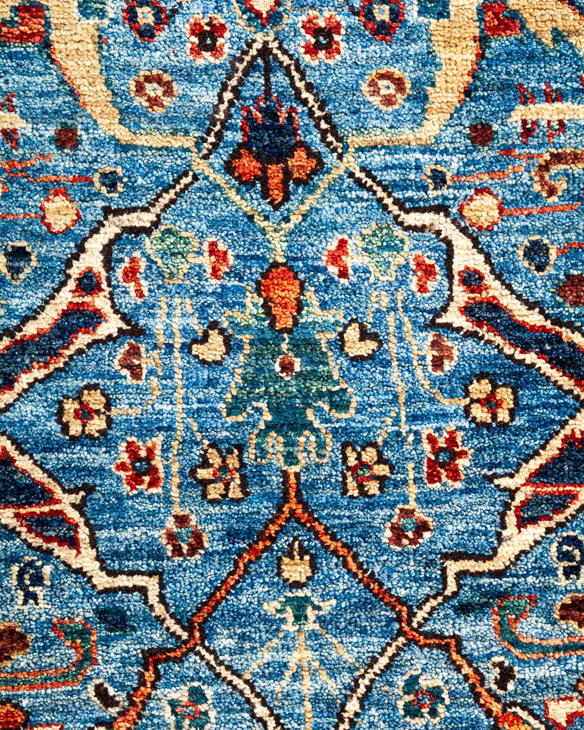 Wool Serapi, One-of-a-kind Hand-Knotted Runner Rug, Light Blue For Sale