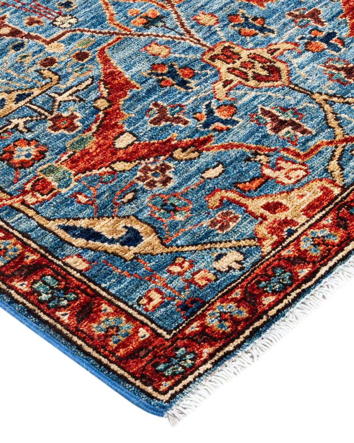 Serapi, One-of-a-kind Hand-Knotted Runner Rug, Light Blue For Sale 1