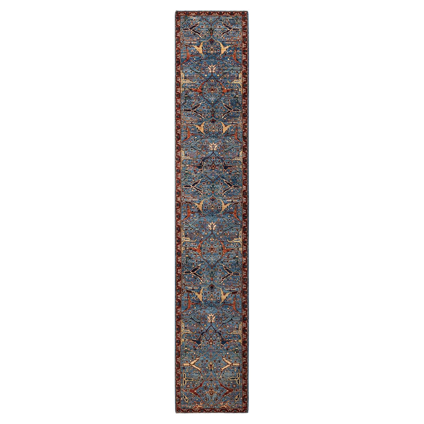 Serapi, One-of-a-kind Hand-Knotted Runner Rug, Light Blue For Sale