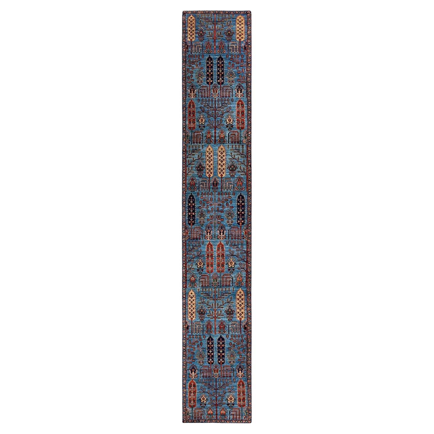 Serapi, One-of-a-kind Hand Knotted Runner Rug, Light Blue