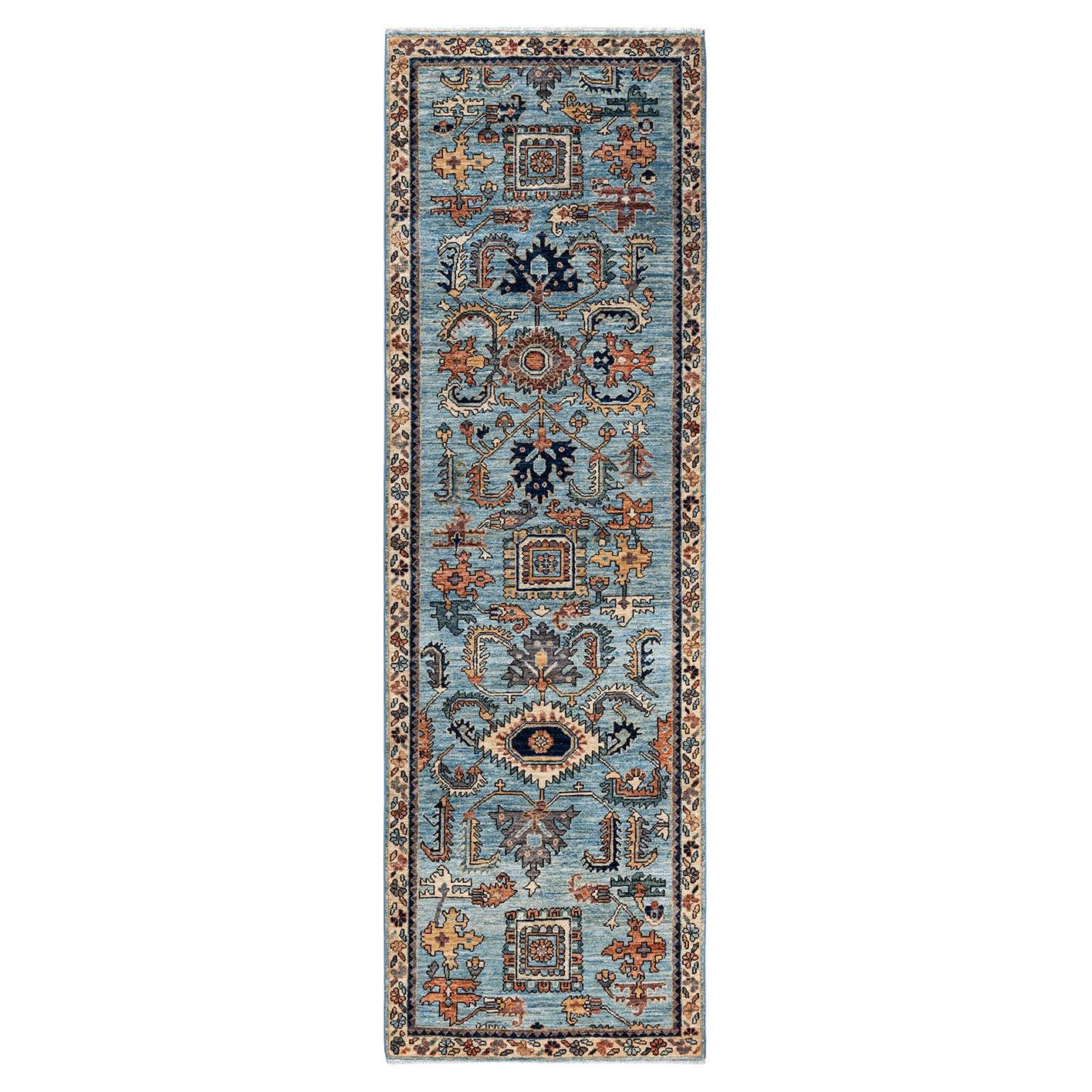 Serapi, OneofaKind HandKnotted Runner Rug, Light Blue For Sale at