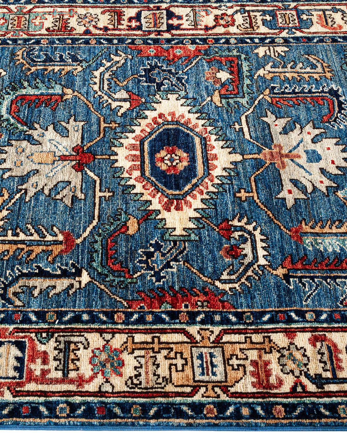 Tribal Serapi, One-of-a-kind Hand Knotted Runner Rug - Light Blue