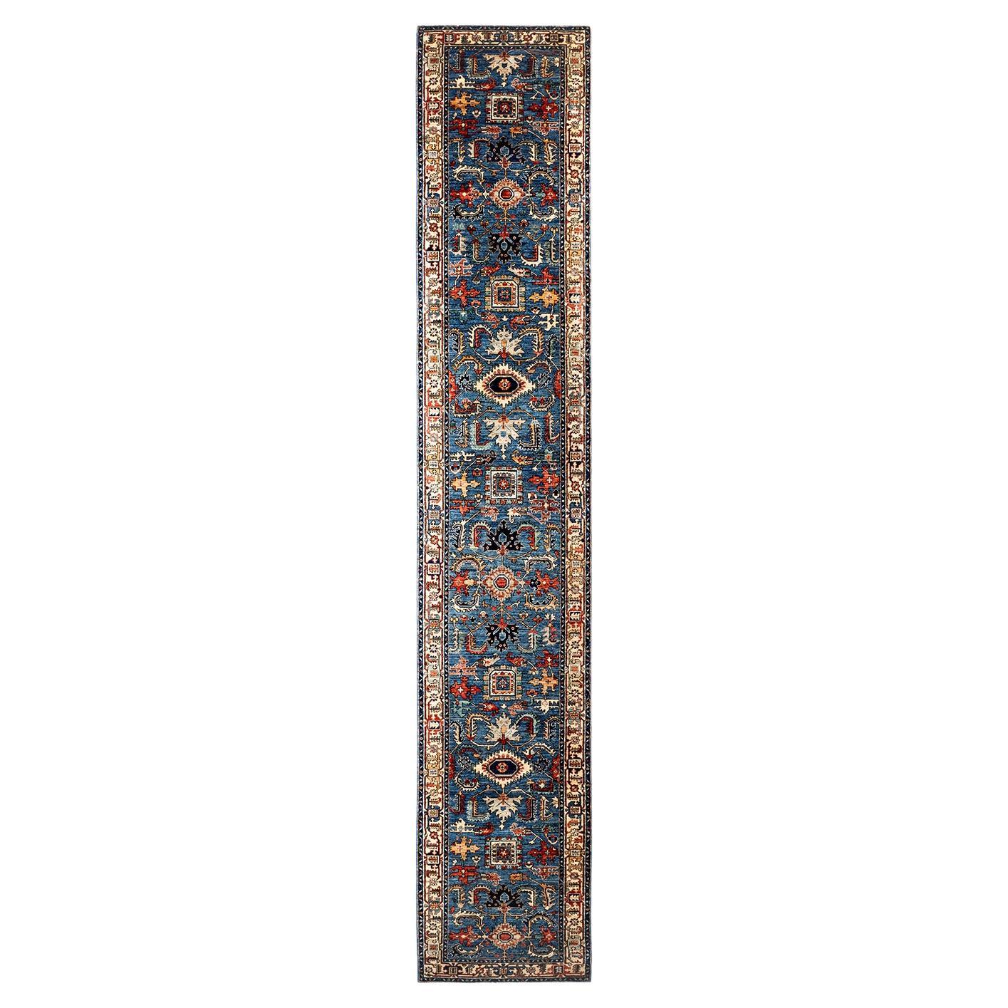 Serapi, One-of-a-kind Hand Knotted Runner Rug - Light Blue