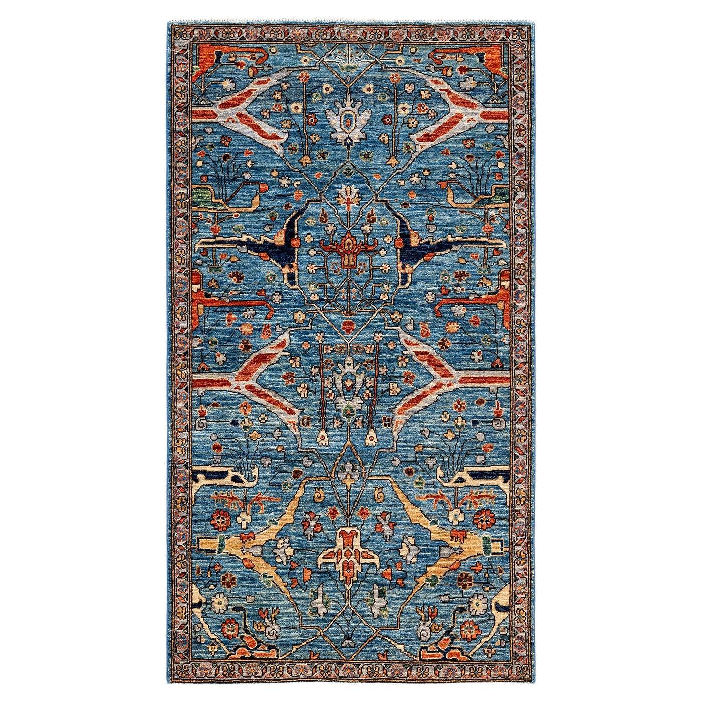 Serapi, Oneofakind HandKnotted Runner Rug, Light Blue For Sale at