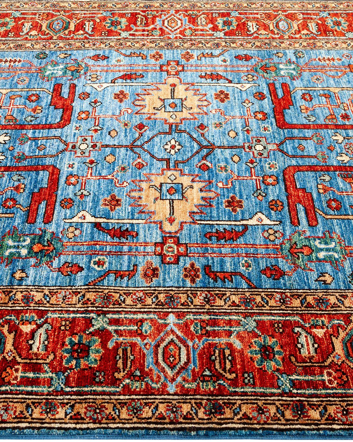 Pakistani Serapi, One-of-a-kind Hand Knotted Runner Rug, Light Blue For Sale