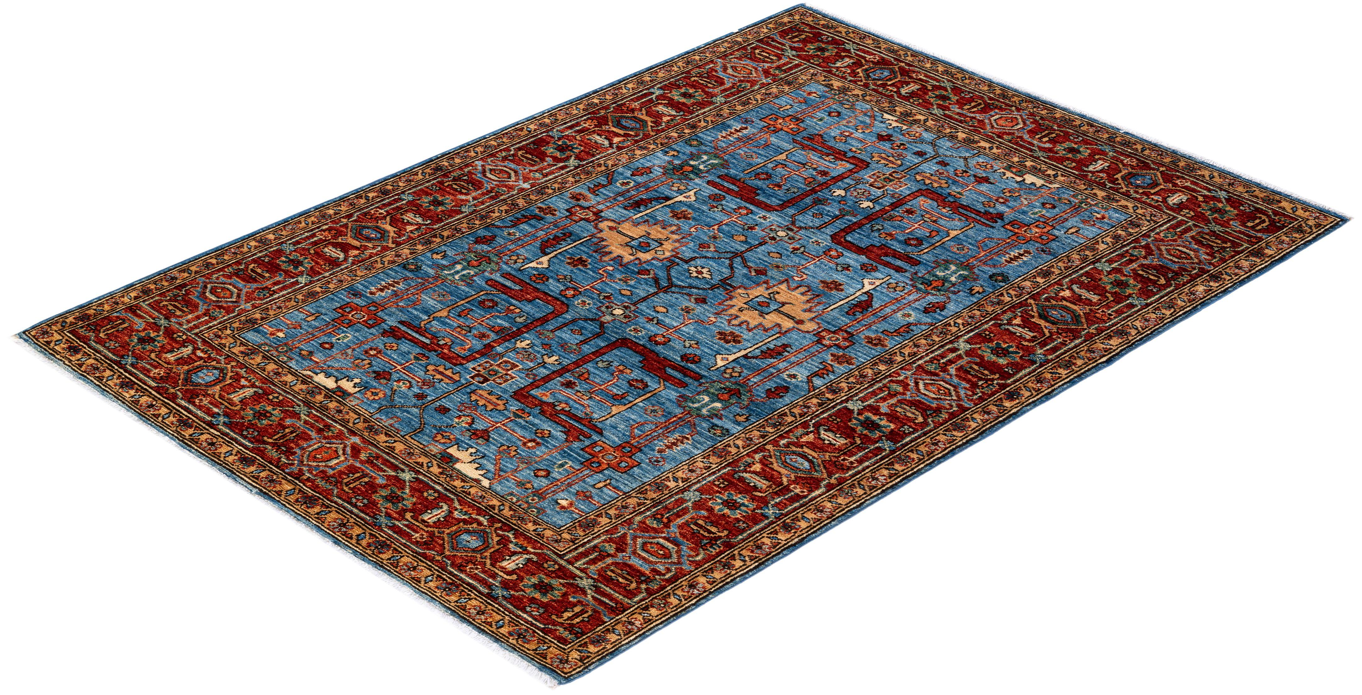Serapi, One-of-a-kind Hand Knotted Runner Rug, Light Blue For Sale 1