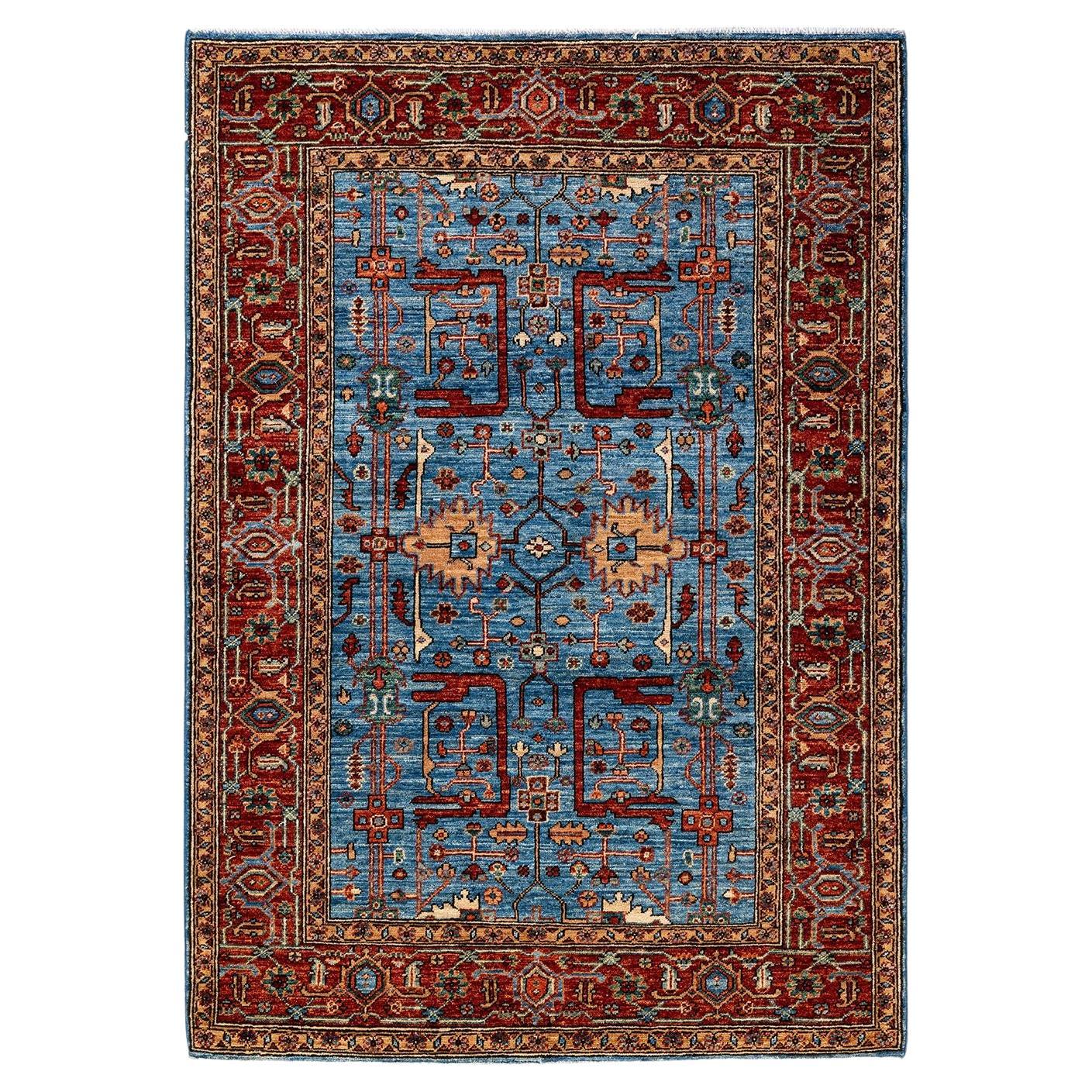 Serapi, One-of-a-kind Hand Knotted Runner Rug, Light Blue For Sale