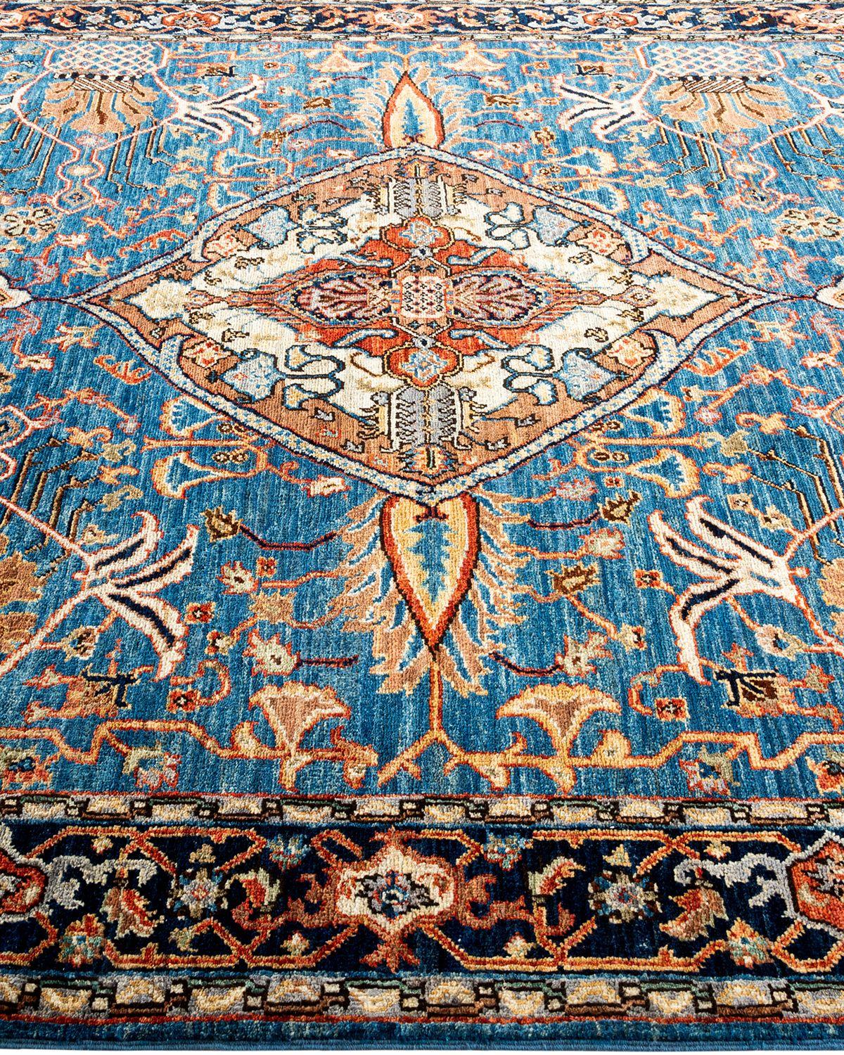 Pakistani Serapi, One-of-a-kind hand knotted Runner Rug, Light Blue For Sale