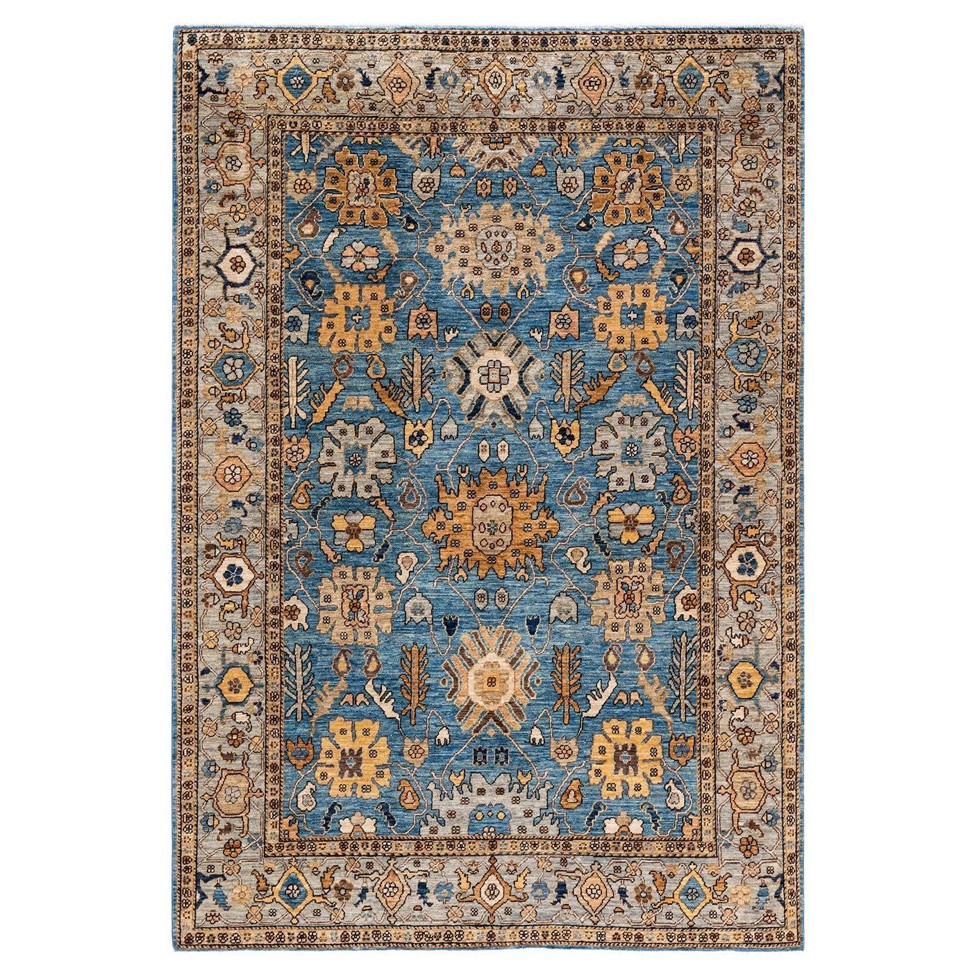 Serapi, One-of-a-kind hand knotted Runner Rug, Light Blue For Sale