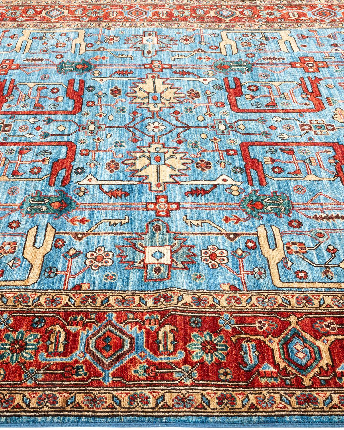 Pakistani Serapi, One-of-a-Kind Hand Knotted Runner Rug, Light Blue For Sale
