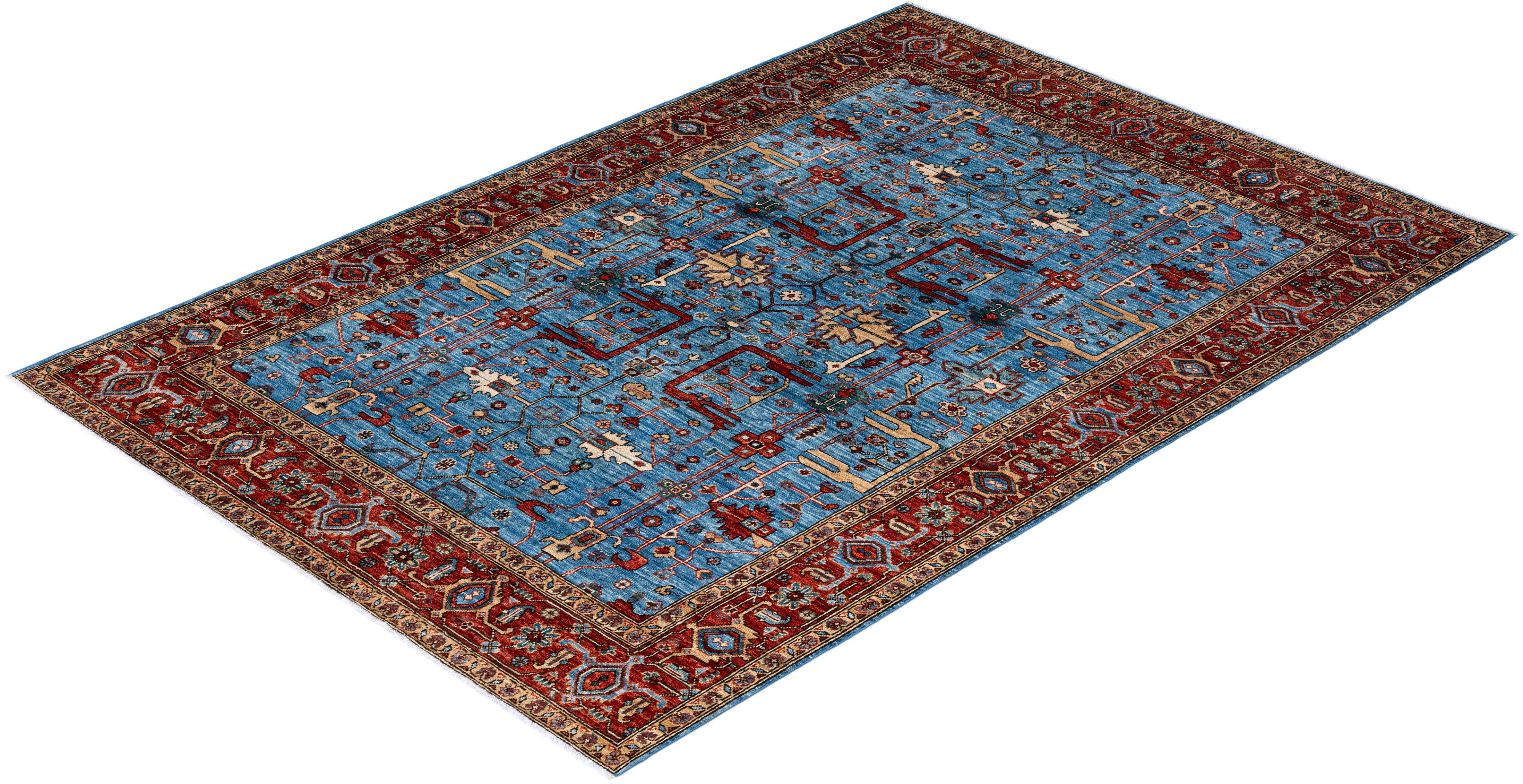 Serapi, One-of-a-Kind Hand Knotted Runner Rug, Light Blue For Sale 1
