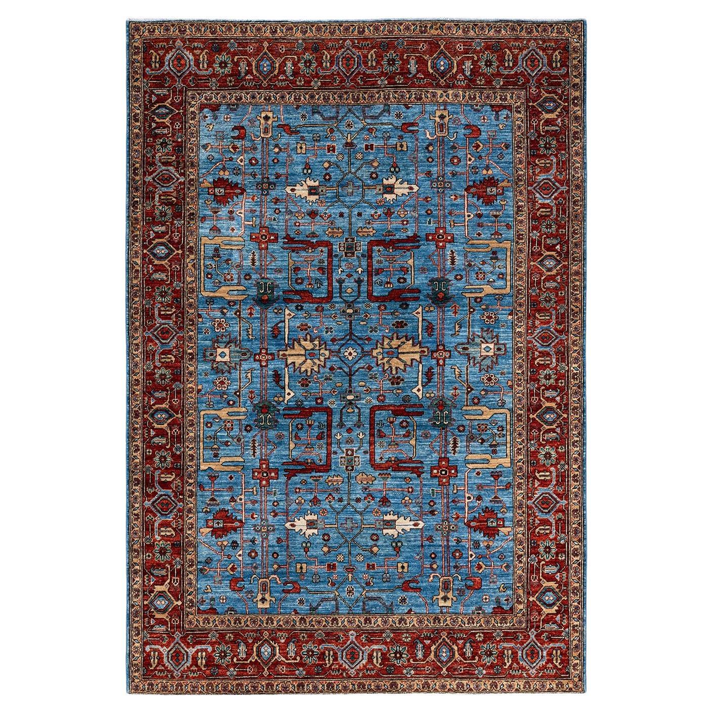 Serapi, One-of-a-Kind Hand Knotted Runner Rug, Light Blue