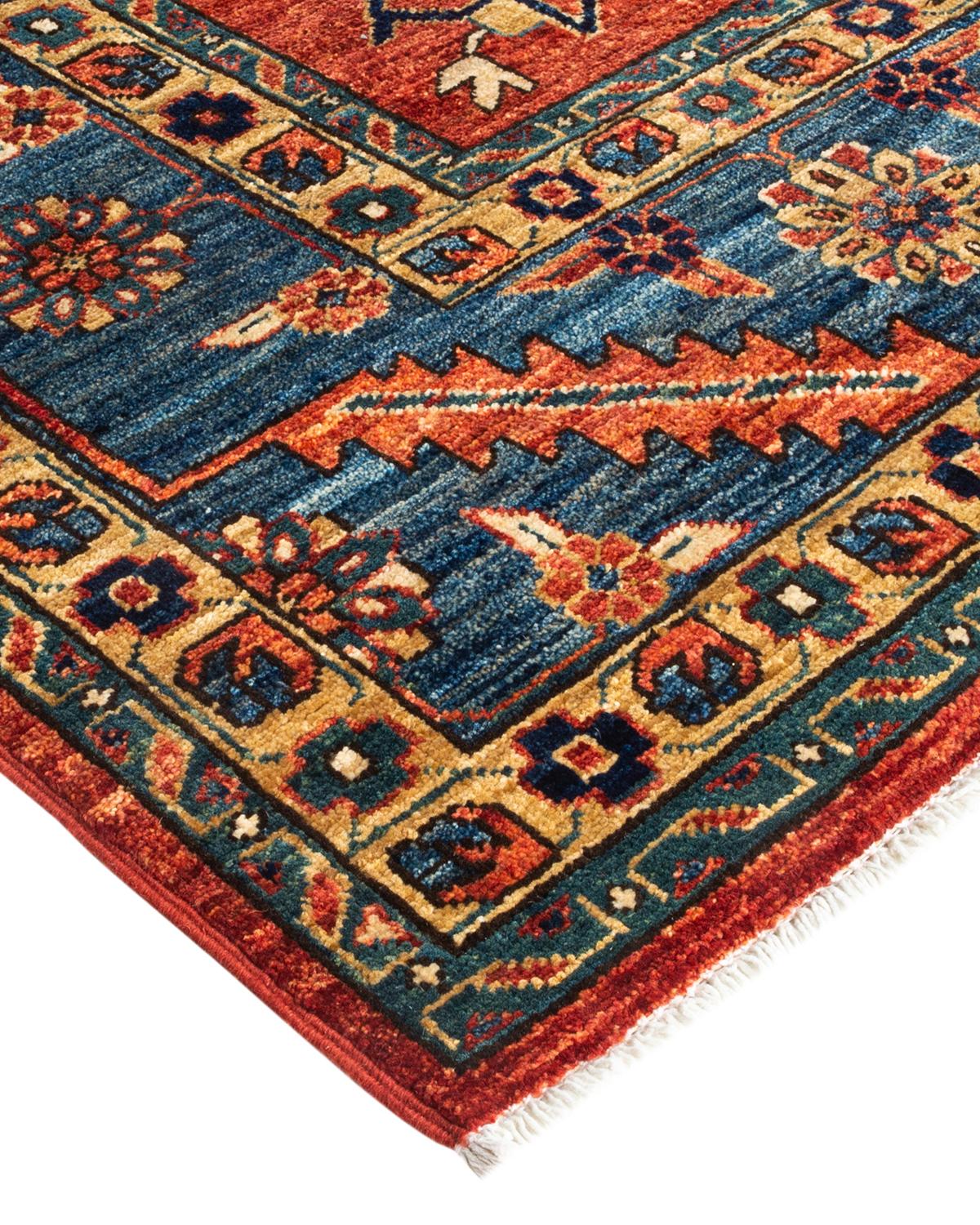Tribal Serapi, One of a Kind Hand-Knotted Runner Rug, Orange For Sale