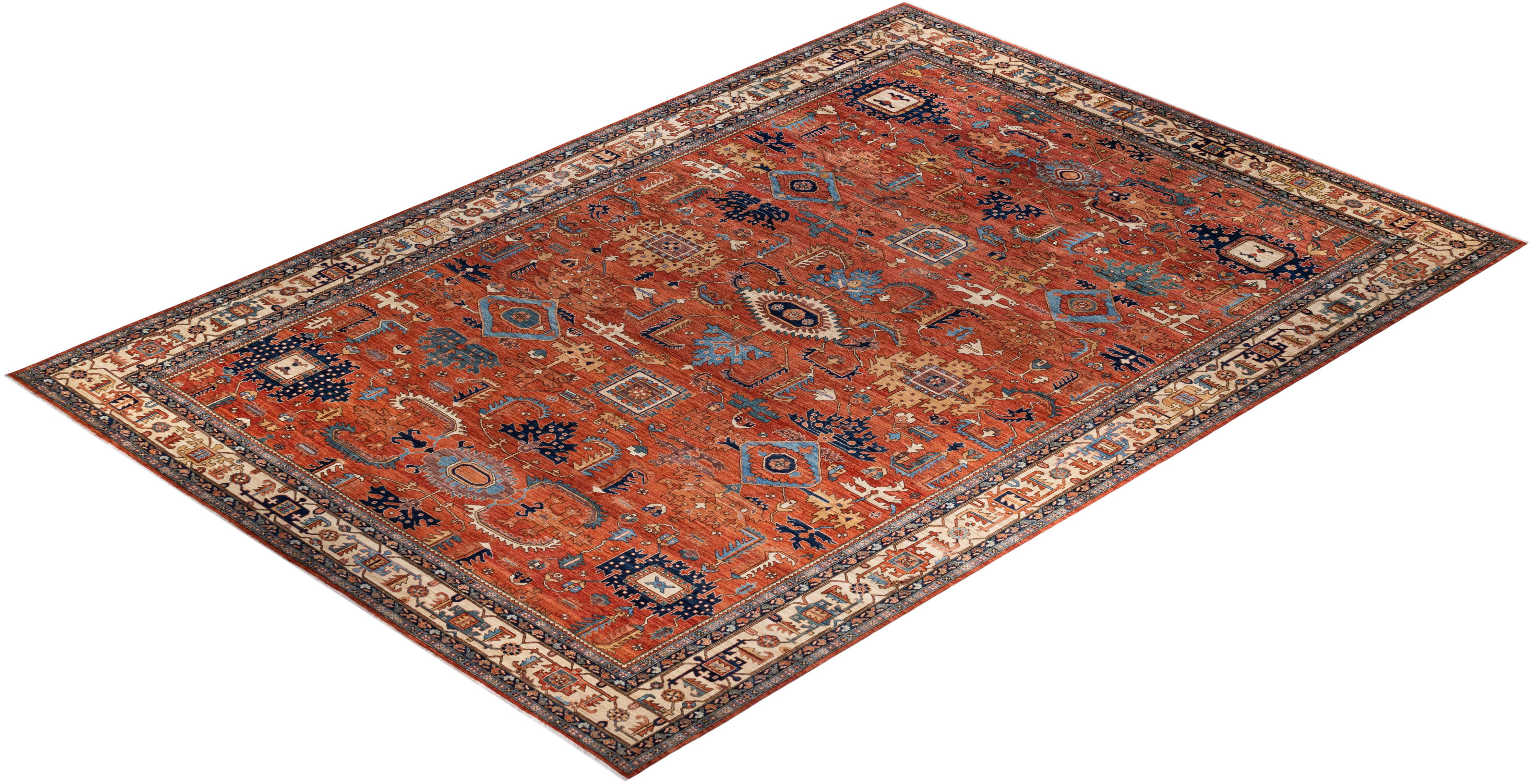 Serapi, One-of-a-Kind Hand-Knotted Runner Rug, Orange For Sale 1
