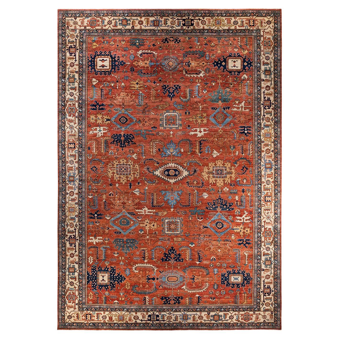 Serapi, One-of-a-Kind Hand-Knotted Runner Rug, Orange For Sale