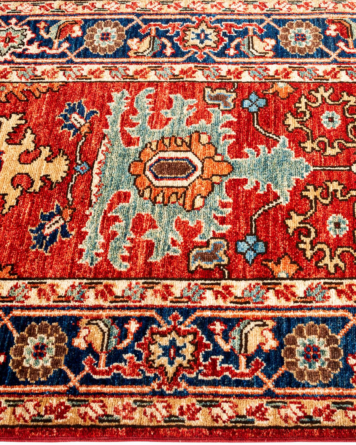 Contemporary Serapi, One-of-a-kind Hand Knotted Runner Rug, Orange For Sale