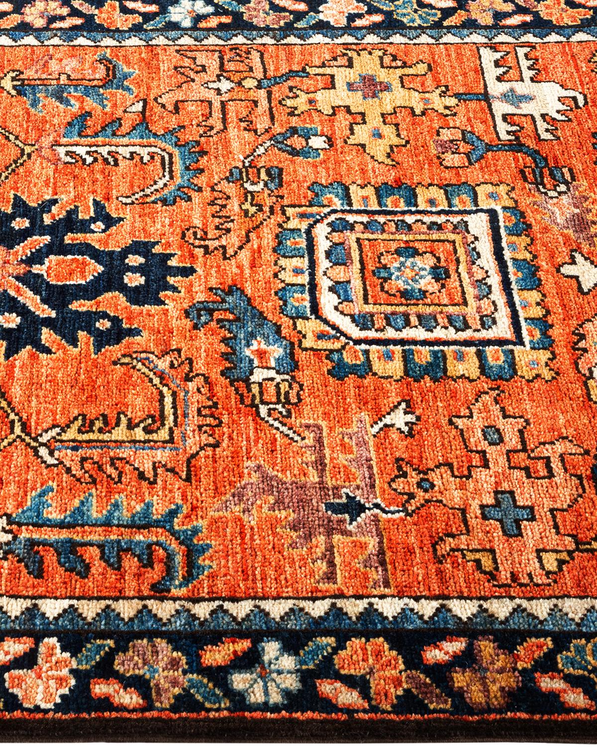 Pakistani Serapi, One-of-a-kind Hand-Knotted Runner Rug, Orange For Sale