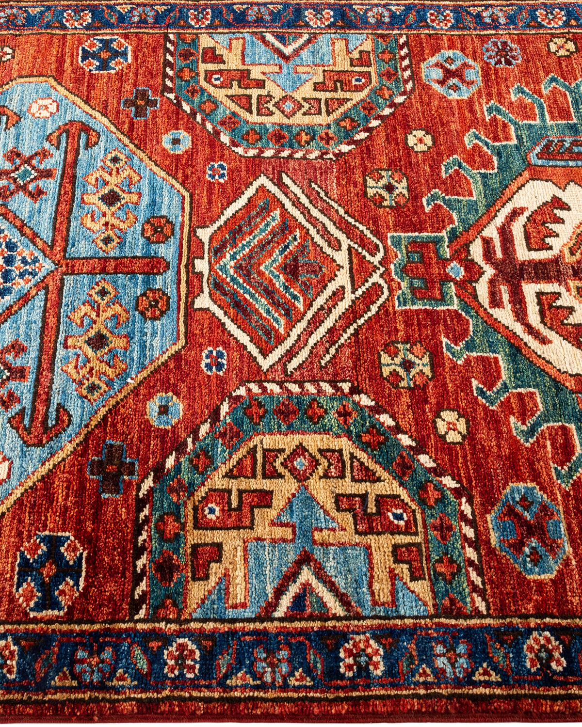 Wool Serapi, One-of-a-kind Hand-Knotted Runner Rug, Orange For Sale