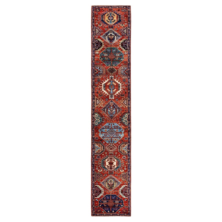 Hand Rummer Serapi, One-of-a-kind Hand-Knotted Runner Rug, Orange For Sale at 1stDibs