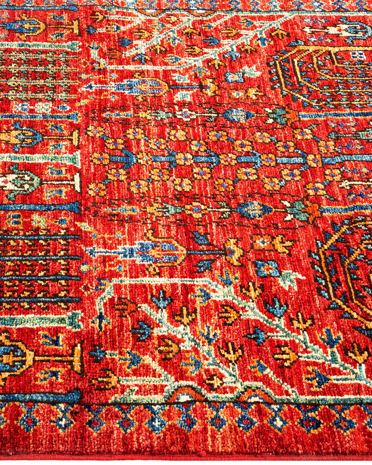 Contemporary Serapi, One-of-a-Kind Hand-Knotted Runner Rug, Orange For Sale