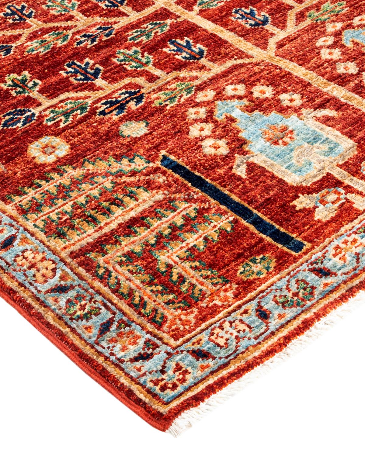 Contemporary Serapi, One-of-a-kind Hand-Knotted Runner Rug, Orange For Sale