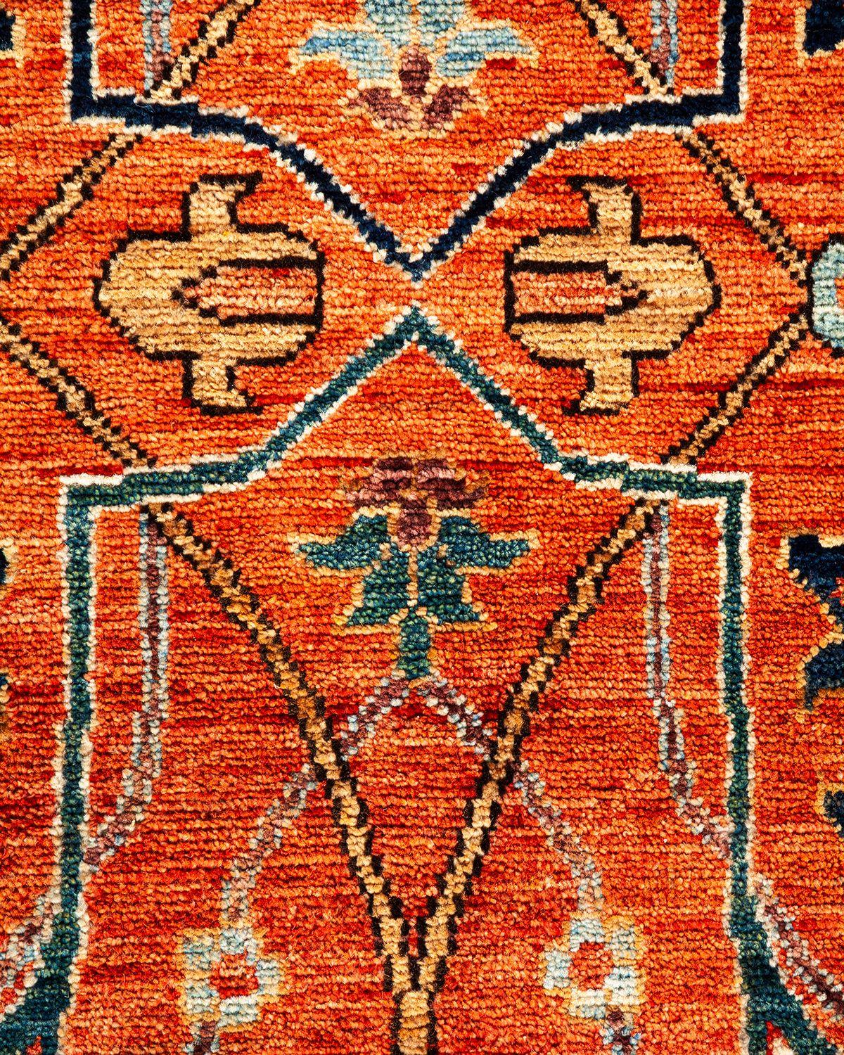 Tribal Serapi, One-of-a-kind Hand Knotted Runner Rug, Orange For Sale