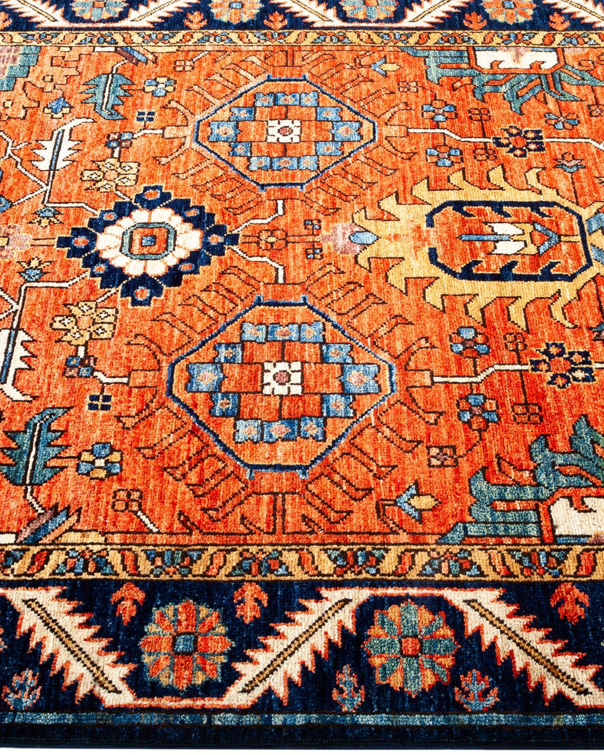 Pakistani Serapi, One-of-a-Kind Hand Knotted Runner Rug, Orange For Sale