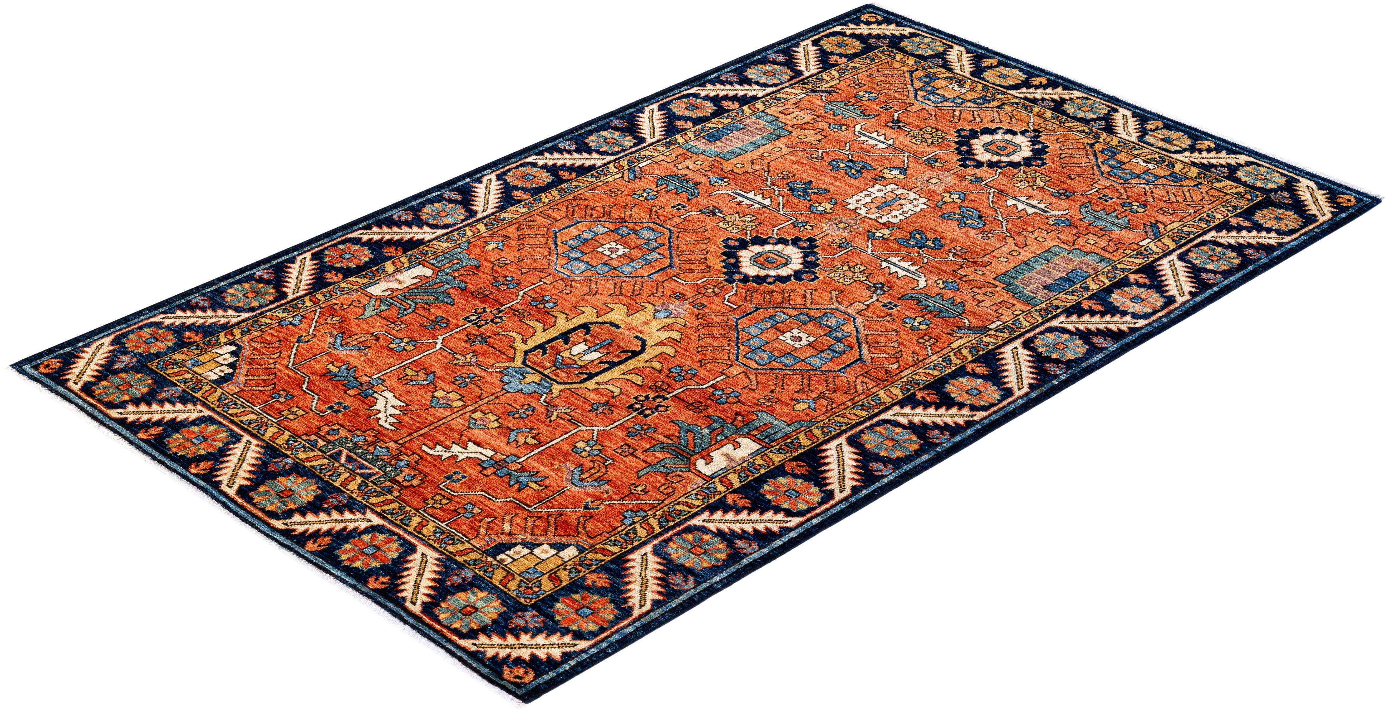 Serapi, One-of-a-Kind Hand Knotted Runner Rug, Orange For Sale 1