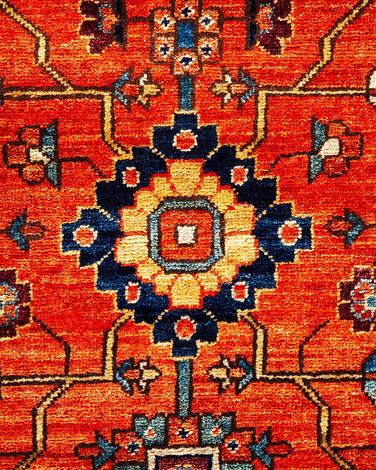 Tribal Serapi, One-of-a-kind Hand Knotted Runner Rug, Orange For Sale