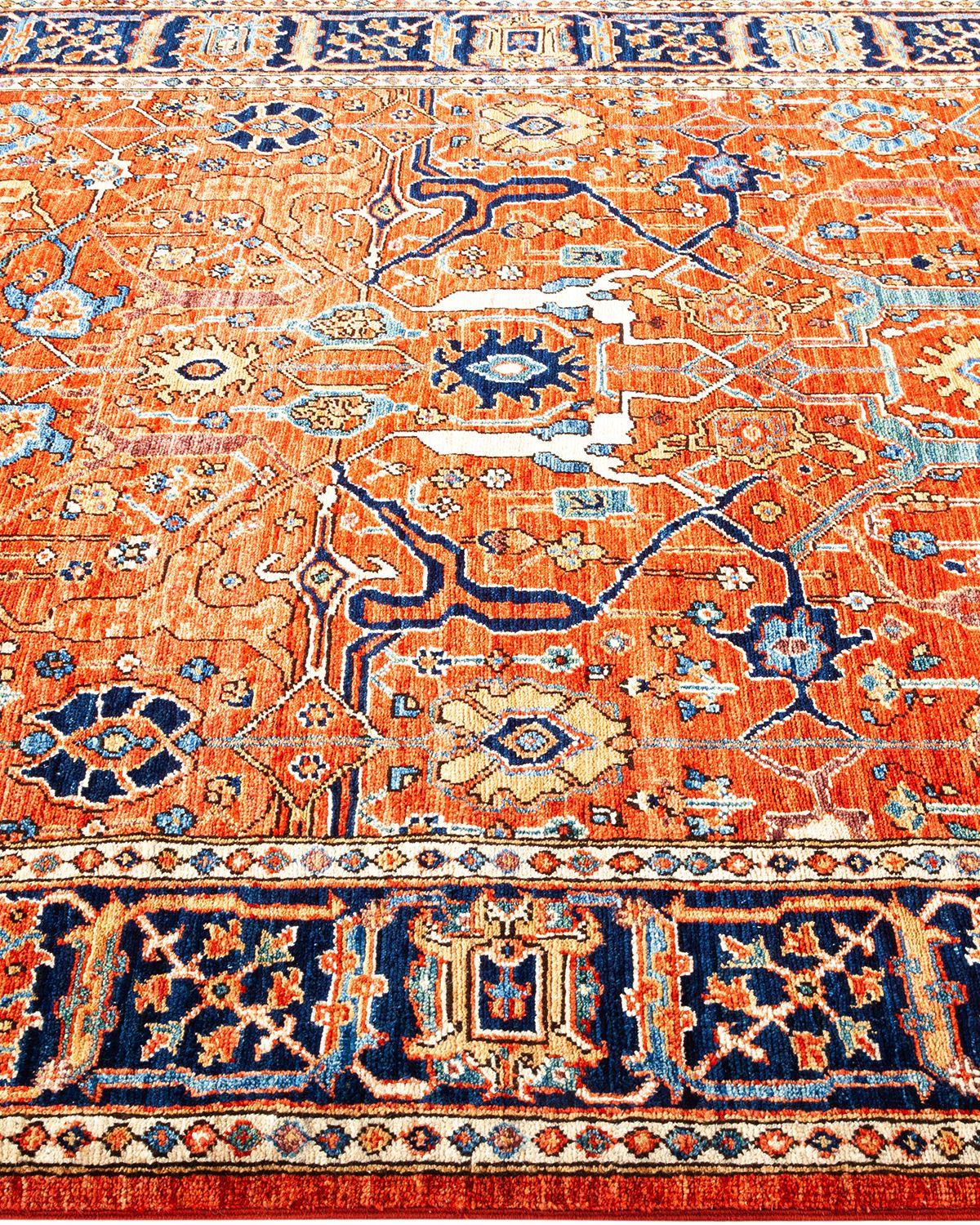 Pakistani Serapi, One-of-a-Kind Hand Knotted Runner Rug, Orange For Sale