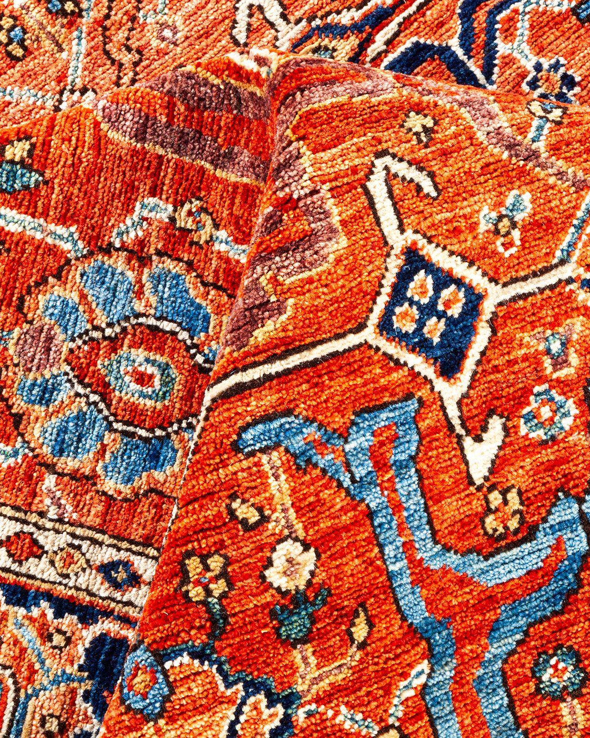 Wool Serapi, One-of-a-Kind Hand Knotted Runner Rug, Orange For Sale