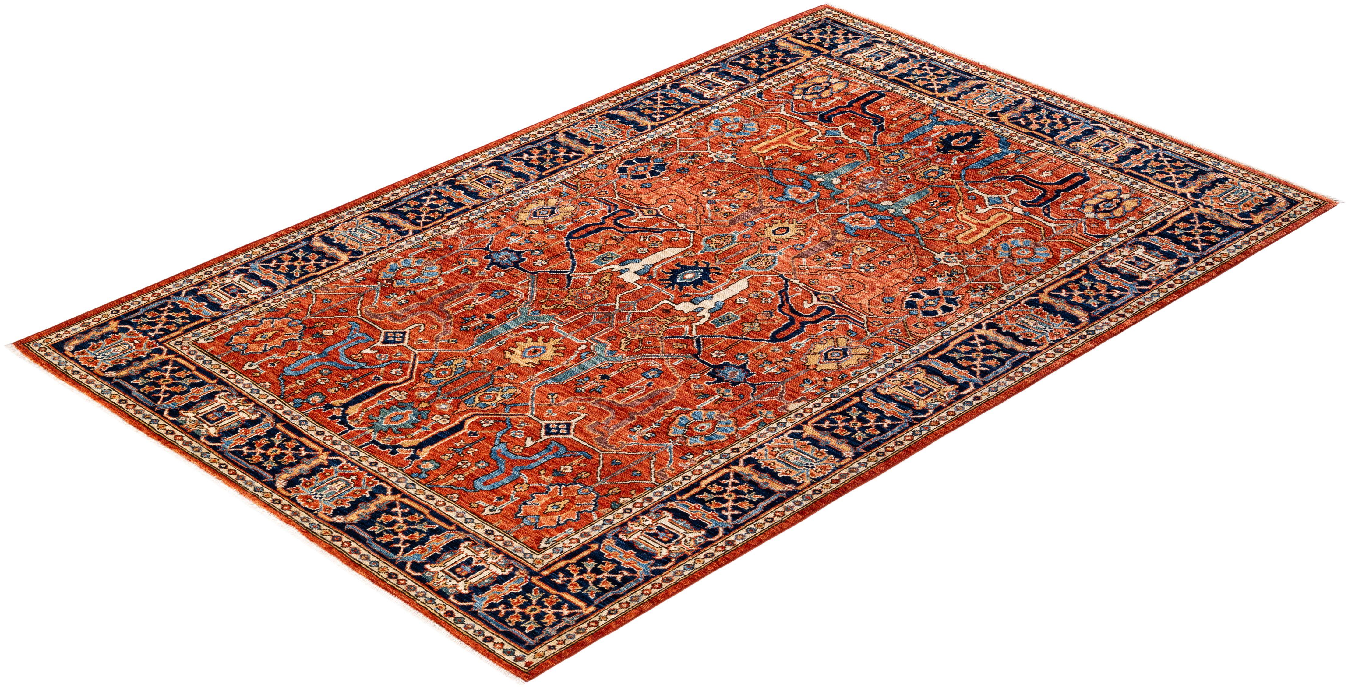 Serapi, One-of-a-Kind Hand Knotted Runner Rug, Orange For Sale 1