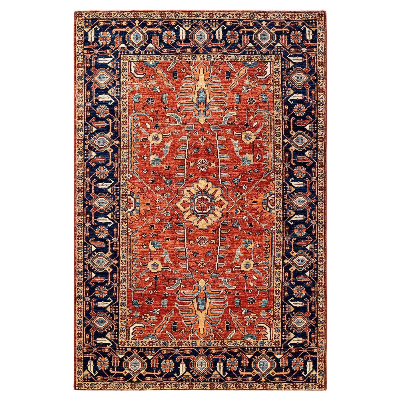 Serapi, One-of-a-kind Hand Knotted Runner Rug, Orange For Sale