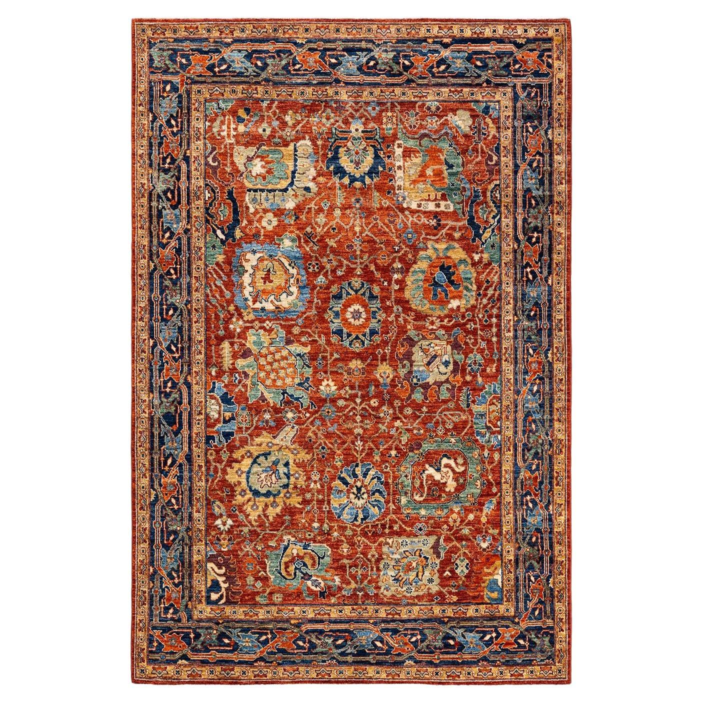 Serapi, One-of-a-Kind Hand Knotted Runner Rug, Orange For Sale