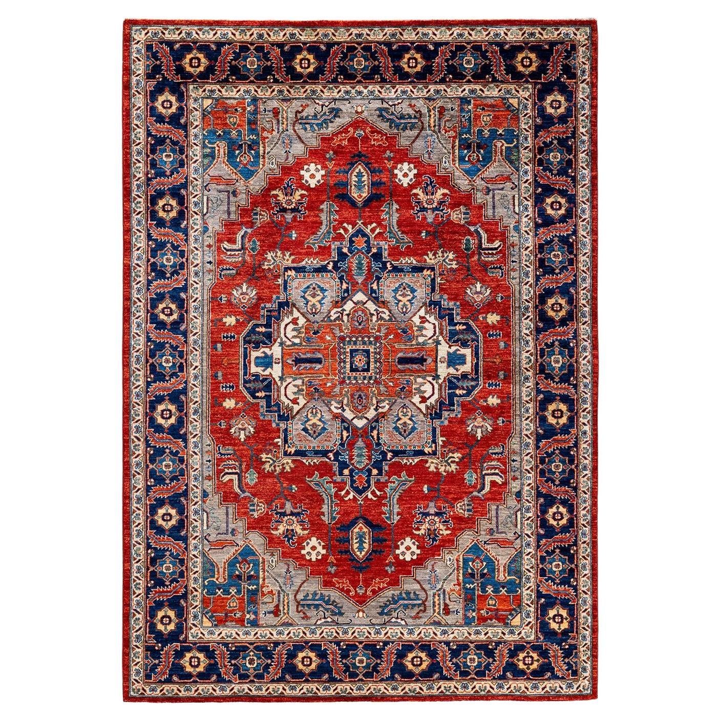 Serapi, One-of-a-Kind Hand Knotted Runner Rug, Orange For Sale