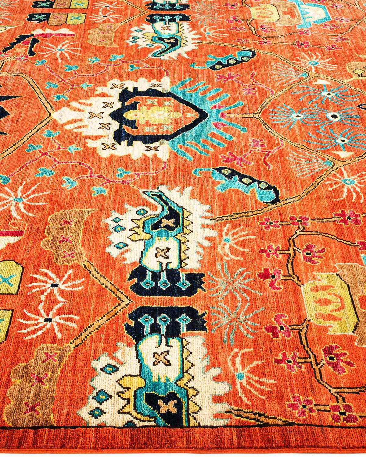 Pakistani Serapi, One-of-a-kind Hand Knotted Runner Rug, Orange For Sale