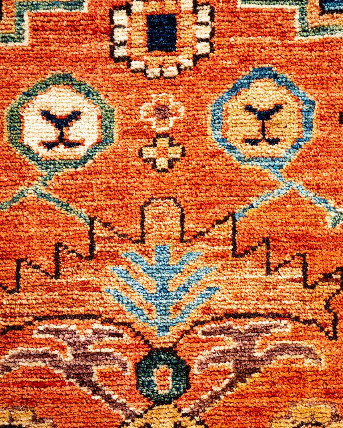 Tribal Serapi, One-of-a-kind hand knotted Runner Rug, Orange For Sale