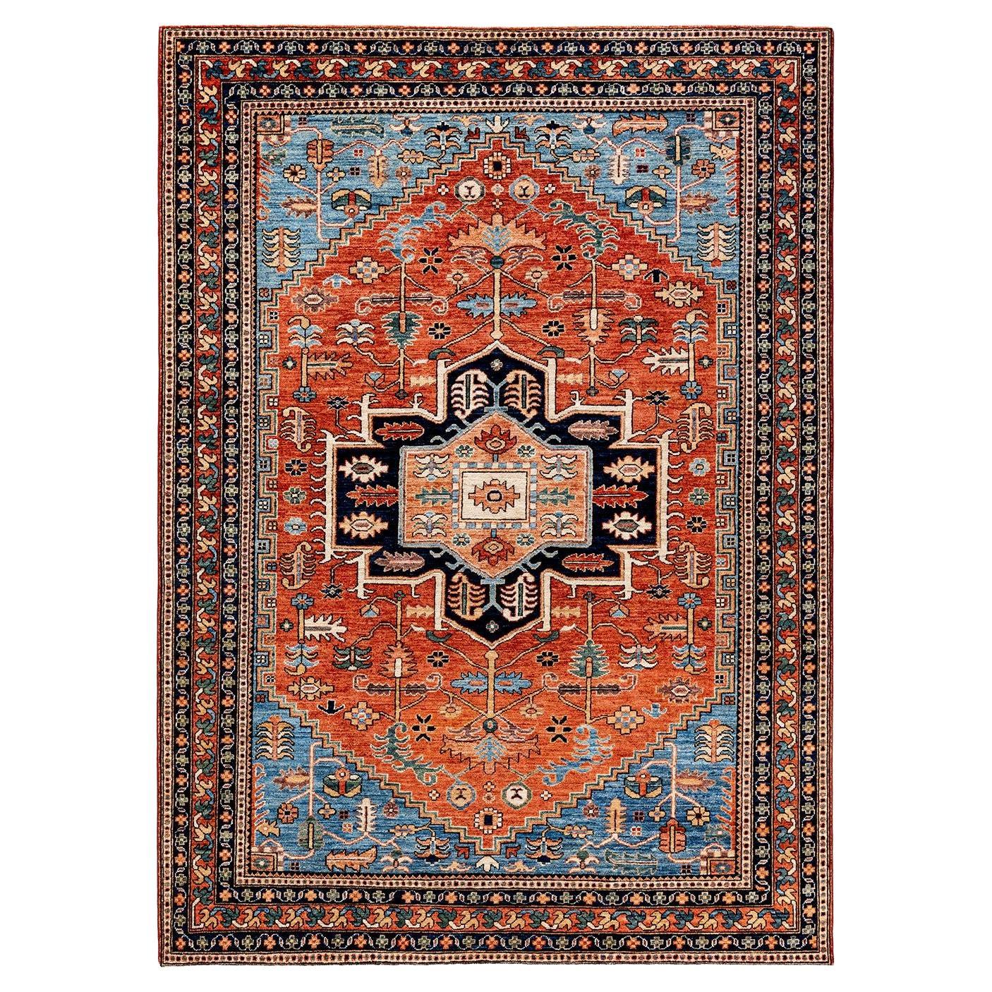 Serapi, One-of-a-kind hand knotted Runner Rug, Orange For Sale