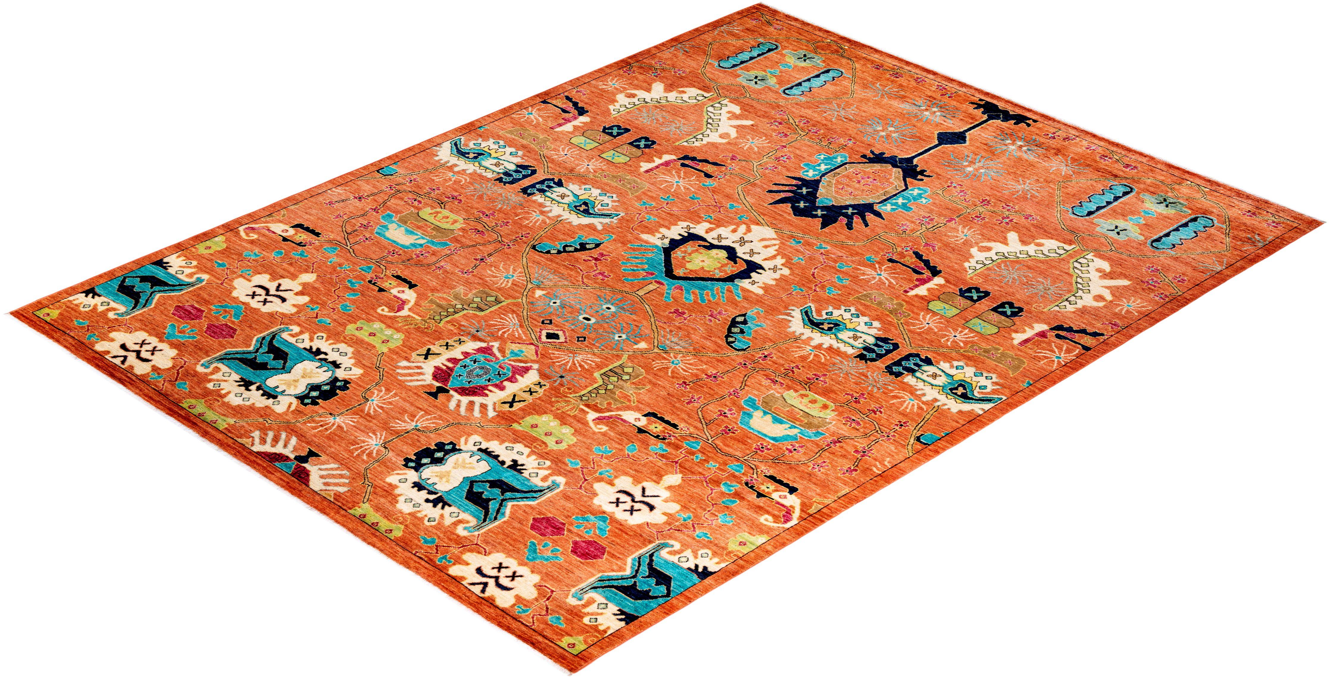 Serapi, One-of-a-kind hand knotted Runner Rug, Orange For Sale 1
