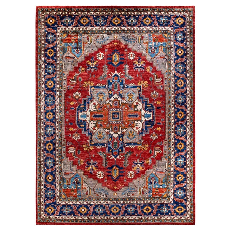 Hand Rummer Serapi, One-of-a-kind Hand-Knotted Runner Rug, Orange For Sale at 1stDibs