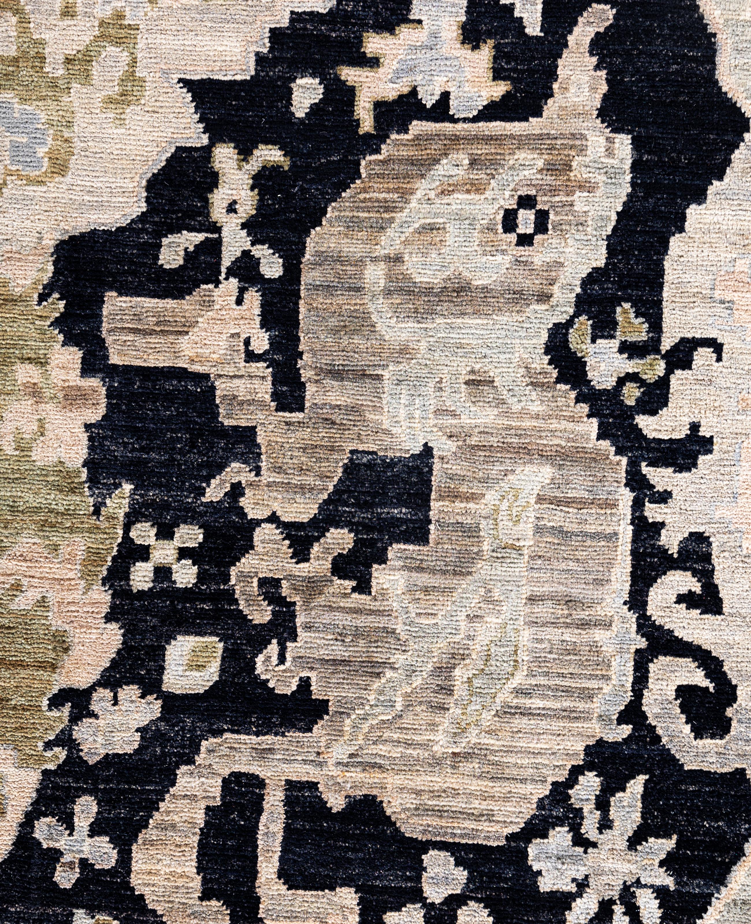 Pakistani Serapi One-of-a-Kind Wool Black Area Rug 7' 11